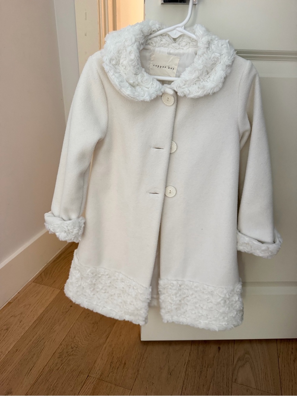 Copper Key Cream Faux-Fur Trim Pea Coat